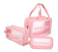 SKISUNO 3pcs Travel Toiletry Bags Clear Cosmetic Organizer for Women Portable Large Capacity Makeup Bags in Pink Stylish Design for Travel Essentials