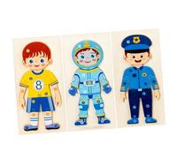 SKISUNO 3pcs Wooden Occupation Puzzle Enlightenment Educational Puzzles for Spaceman Policeman Athlete Figures Early Learning Cognitive Development