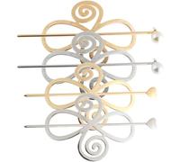 SKISUNO 4 Sets Silver Alloy Bun Clips for Thick Hair Easy to Fix Won't Snag Hair for Ponytail Styling for Party and School Accessories
