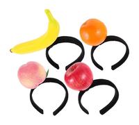 SKISUNO 4pcs Assorted Colour Fruit Headbands Realistic Banana, Peach, Orange Designs, Comfortable Plastic and Cloth Material, for Hawaiian Luau Parties and Birthdays