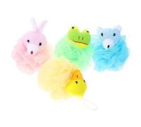 SKISUNO 4Pcs Cartoon Animal Bath Loofah Sponge for Boy Girl Shower Puff Soft Practical Bath Balls with Cute Duck Rabbit Frog Bear Designs for Gentle Body Cleansing