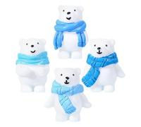 SKISUNO 4Pcs Mini Resin Polar Bear Figurines Animal Decor Set for Moss Landscape DIY Snow Scene, Tiny Miniature Resin Animals for Fairy Garden and Home Decoration