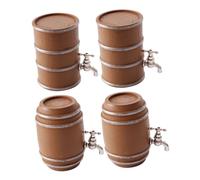 SKISUNO 4pcs Miniature Wooden Wine Beer Barrels for Dollhouse Decor Realistic Drink Accessories Portable Garden Party Ornaments Oktoberfest Pub Bar Display