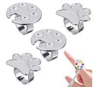 SKISUNO 4pcs Nail Art Palettes Ring Mixing Tray Silver Finger Nail Polish Holder Manicure Tool with Small Paw Design for Gel Polish and Color Mixing