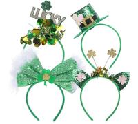 SKISUNO 4pcs St Patrick Day Headbands for Women, Festive Felt and Plastic Hair Accessories with Glitter, Lucky Shamrock Designs, for Themed Parties and Daily Wear