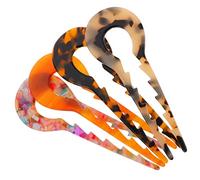 SKISUNO 4pcs U Shape Acetate Hair Pins Hair Bun Sticks Non Slip Ponytail Holders for Women with Beige Tortoise Floral Colors