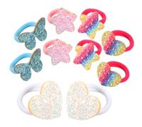 SKISUNO 5 Pairs Glitter Hair Ties for High Elasticity Ponytail Holders with Rainbow Gradient Star Heart Sparkle Comfortable to Thick Hair Accessories for Gift