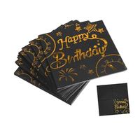 SKISUNO 50Pcs Happy Birthday Paper Napkins Elegant Disposable Napkins for Party Decorations Strong Sturdy Napkins for Gatherings Foil Design for Birthday