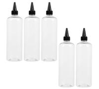 SKISUNO 5Pcs 500Ml Pet Refillable Round Shoulder Bottles with Black R24 Pointed Spout Caps, Applicator Squeeze Bottles for Hair Dye, Essential Oils, and Beauty Liquid Dispensing in