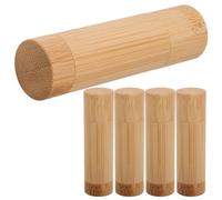 SKISUNO 5pcs Bamboo Lip Balm Tubes Empty Refillable Cosmetic Lipstick Containers 5g Capacity Portable Mini Lipstick Cases for Lip Balm Making Kit with Unique Country Style