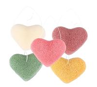 SKISUNO 5pcs Heart Shaped Facial Cleansing Sponges for Makeup Removal Gentle Exfoliating Wash Puff Deep Cleansing Face Sponges for Sensitive Skin Portable and Easy to Use