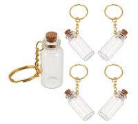SKISUNO 5pcs Miniature Glass Bottles with Cork Lids and Metal Keychains, Small Decorative Glass Vials for Wedding Favors and DIY Crafts, Elegant Design for Storing Small Items