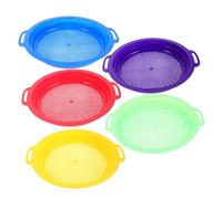 SKISUNO 5pcs Sand Sifter Plastic Beach Sand Sieves for Shell Collecting Rock Sifting Gardening Digging Portable Handheld Strainers in Yellow Green Red Purple Blue for Outdoor Fun