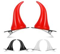 SKISUNO 6pcs Halloween Devil Horn Hair Clips Black White Red Decorative Alligator Clips for Cosplay Party Accessories Lightweight and Costume Hairpins for Women