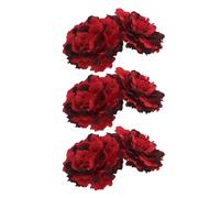 SKISUNO 6pcs Red Fabric Artificial Peony Flower Hair Clips Extra Large Bohemian Style Hair Accessories with Metal Clip, Maintains Colour and Shape for Wedding and Hat Decoration