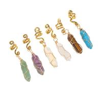 SKISUNO 6pcs Stone Pendant Hair Jewelry Vintage Wire Wrapped Dreadlock Accessories for Women Braids Hexagonal Natural Stone Charms Hair Ornaments Easy to Attach Braiding Decorations