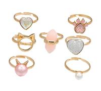 SKISUNO 7pcs Adjustable Metal Rings Jewelry Finger Ring Decoration Birthday Party Favor with Delicate Designs for Sharing