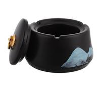 SKISUNO Ashtray with Lid, Cigar Ash Tray, Black Ceramic Decorative Ashtray, Easy to Clean, Smokeless, Odour-resistant, for Living Rooms and Other Settings