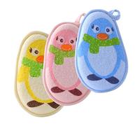 SKISUNO Baby Bath Scrubber Set 3pcs Exfoliating Body Scrubbers with Lovely Penguin Print Wear-Resistant Baby Showering Towels for Newborns and Toddlers Bathing Care