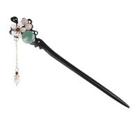 SKISUNO Blackwood Hair Chopsticks with Dongling Jade Pearls Chinese Style Tassel Hair Stick for Women Vintage Floral for Traditional Updo Styling