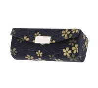 SKISUNO Blue Cherry Blossom Lipstick Box Single Slot Lipstick Holder Cosmetic Storage Case Japanese Style Embroidered Makeup Organizer for Travel and Daily Use
