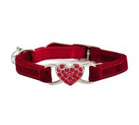 SKISUNO Cat Collar Cat Neck Chain Adjustable with Bell and Rhinestone Decor Red Fabric Heart-shaped Design Soft and Comfortable for Kitten and Pet Use, Suitable for Outdoor and Home