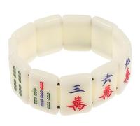 SKISUNO Creative Mahjong Tile Stretchy Bracelet for Women Handmade Lightweight Wrist Bangle with Elastic Rope Unique Carved Design Valentine's