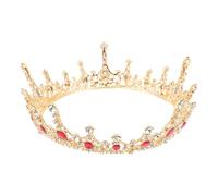 SKISUNO Delicate Baroque Style Bridal Wedding Crown with Red Crystal Rhinestones, Large round Copper Finish Decorative Hair Accessory for Bride and Wedding Hair Decor