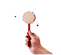 SKISUNO Drum Musical Instrument for Babies Toddlers 7cm Red Wooden Handle Sheepskin Drumhead Traditional Shaking Educational 2pcs Set