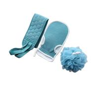 SKISUNO Exfoliating Back Scrubber Bath Ball and Practical Towel 3pcs Set Lake Blue Body Cleansing Bathing Tools for Shower and Dead Skin Removal