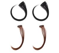 SKISUNO Fake Hair Bangs Wig Clip 4Pcs Set, 25Cm Natural Black and Light Brown Curly Front Bangs for Women, for Face Framing and Party Occasions