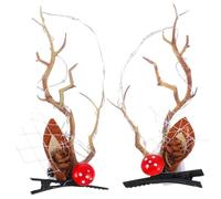 SKISUNO Glowing Reindeer Antler Hairpins Elk Horn Barrettes with Colorful Lights Christmas Cosplay Accessories for Holiday Parties and Animal Costume Decoration