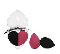 SKISUNO Heart Shape Makeup Sponge Set 2Pcs Wet and Dry Dual-Purpose Cosmetic Egg Sponges with Velvet Surface for Foundation Blending in Crimson and Ebony, Suitable for Professional and