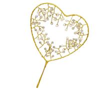 SKISUNO Heart-shaped Metal Cake Inserts Crystal Decorative Plug for Cakes and Cheese Easy to Use Romantic Dessert Decor for Wedding and Engagement Parties in Golden Colour