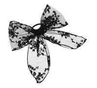 SKISUNO Lace Hair Bows 2-Pack Beige Embroidered Ribbon Hair Ties for Women and Girls Cute Big Bow Accessories for Weddings Parties