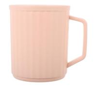 SKISUNO Large Capacity Boys and Girls Coffee Cup with Handles, Pink Plastic Tea Cup Featuring Vertical Ribbed Anti-Slip Design and Easy to Clean Surface, for Home and Travel Use