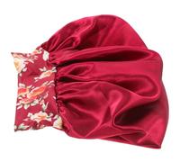 SKISUNO Large Satin Hair Bonnet Sleeping Cap Flower Print Red Hair Wrap Chemo and Beauty Use Soft Wide Sleep Hat for Women