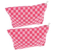 SKISUNO Makeup Bag and Zipper Makeup Brush Organizer 2pcs Large Capacity Checkered Pattern Cosmetic Pouch for Women Travel Toiletry Storage and Period Pad Holder