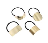 SKISUNO Metal Hair Ropes Ponytail Holders 4pcs Set High Elasticity Gold Cross Half Circle Round Rectangle Hair Bands for Women