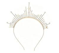 SKISUNO Metallic Radiant Crown Headband with Star Moon Rhinestones, Lightweight Alloy Sunburst Spike Headband for Formal Occasions and Party Accessories