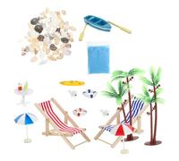 SKISUNO Miniature Beach Ornament for Dollhouse DIY Resin Craft Micro Landscape Accessory with Sun Umbrellas Lounge Chairs Surfboard Dolphins and Shells for Fairy Garden Decoration