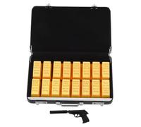 SKISUNO Miniature Dollhouse Aluminum Alloy Suitcase with Golden Bar Model Compact Decor for DIY Mini Home Micro Landscape and Treasure Box Accessories