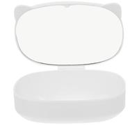 SKISUNO Multifunctional Makeup Mirror Storage Box Cartoon Cat Ear Design White Plastic Glass Foldable Not Easy to Break for Home Decoration on The Dressing Table