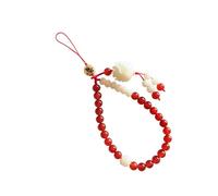 SKISUNO Natural Agate Endurable Material to Keep Small Items Safe and Handy Vintage Chinese Style Phone Chain Decorative Cell Phone Strap in Red and White for Women