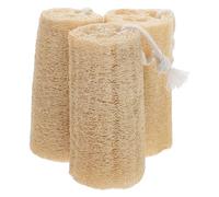 SKISUNO Natural Loofah Body Wash Sponge 3Pcs Set, 12.5Cm X 6-7Cm, Original Color with Rope, Exfoliating Shower Scrubber for Men and Women, Bathing and Cleaning Scrubber