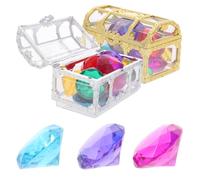 SKISUNO Pirate Gems with Plastic Diamonds and Treasure Boxes DIY Craft Decorative Jewelry Props for Treasure Hunt Games and Pool Diving Play Smooth Edges and Shiny Multi Faceted Design