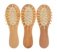 SKISUNO Portable Wooden Combs Set 3pcs with Soft Cushion Massager, Mini Stylish Pocket Hair Combs for Girls and Ladies, Lightweight Bamboo and Rubber Material for Travel and Daily Use