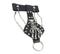 SKISUNO Punk Leather Skull Bracelet with Rivets Chain, Skeleton Wristband Hand Five Fingers Ring, Black Leather Material for Festival and Rocker Costume, Adds a Bright Touch to Your Outfit
