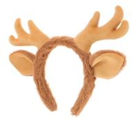 SKISUNO Reindeer Antlers Headband Ears for Christmas Parties and Cosplay Events Soft Comfortable Elastic Design for Adults and Boys and Girls Festive Holiday Accessory Khaki