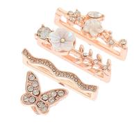 SKISUNO Rose Gold Silicone Watch Strap Ring Loops, 4Pcs Smartwatch Band Decoration Charms with Butterfly and Flower Crystal Design, Compatible with Various Watchbands for Stylish Wrist